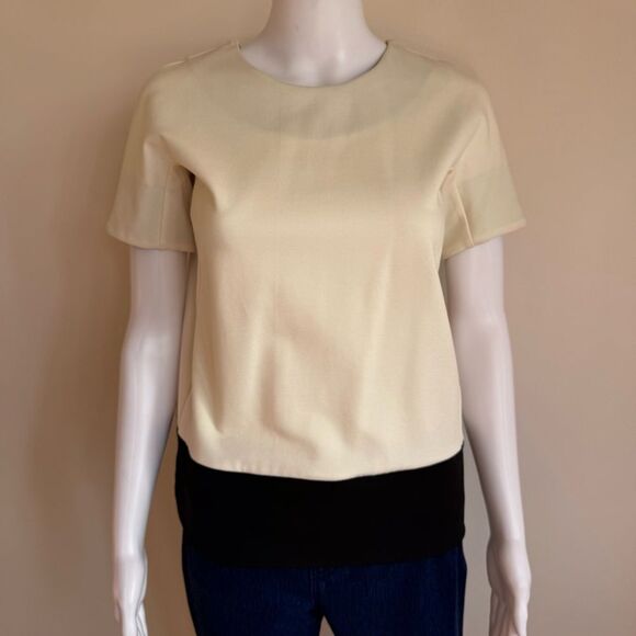 MaxMara Ivory Cream Colorblock Stretch Jersey Short Sleeve T- Shirt Viscose Sz S - Picture 1 of 13